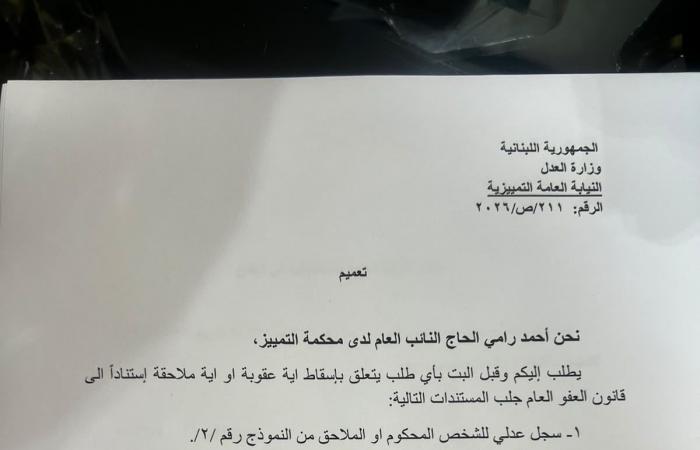 النائب العام التمييزي يعمّم آلية التحقق من الملاحقات قبل تطبيق العفو العام